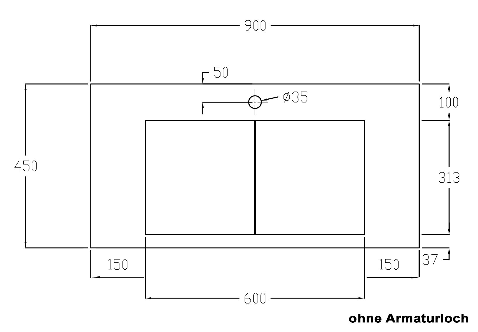BERNSTEIN - Vasque murale rectangulaire 90x45x12cm en fonte minérale - PB2049 - blanc mat - 4