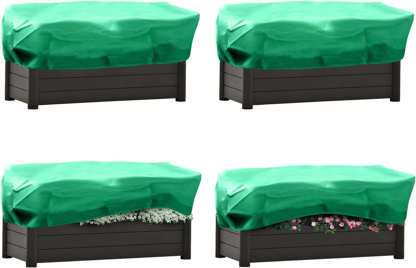 Kwadratowa osłona ściółkująca - idealna do ochrony roślin ogrodowych zimą - ze ściągaczem, 4 sztuki, zielona, 100 × 40 × 40 cm