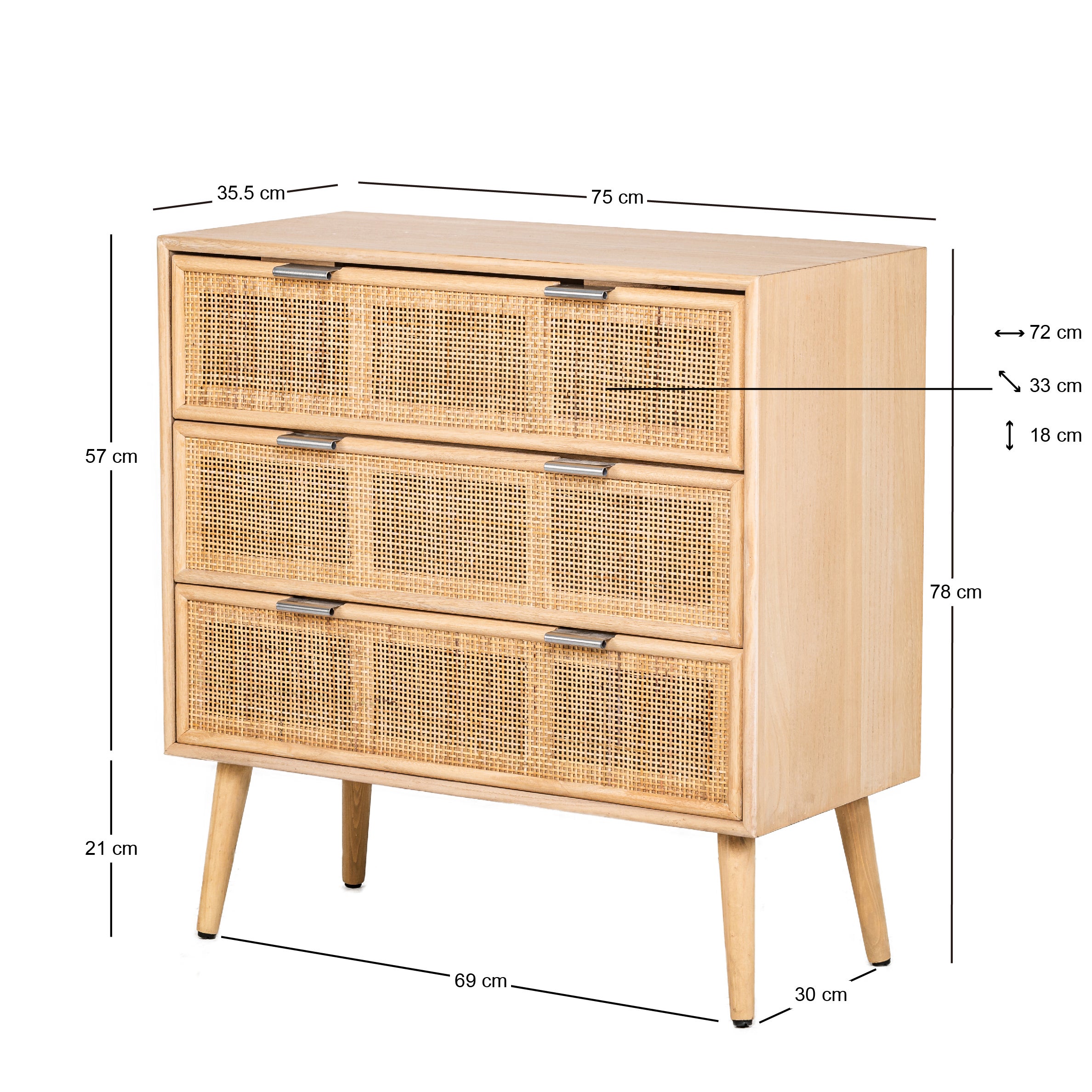 Nordlys - Cassettiera 3 cassetti in legno e rattan - 5
