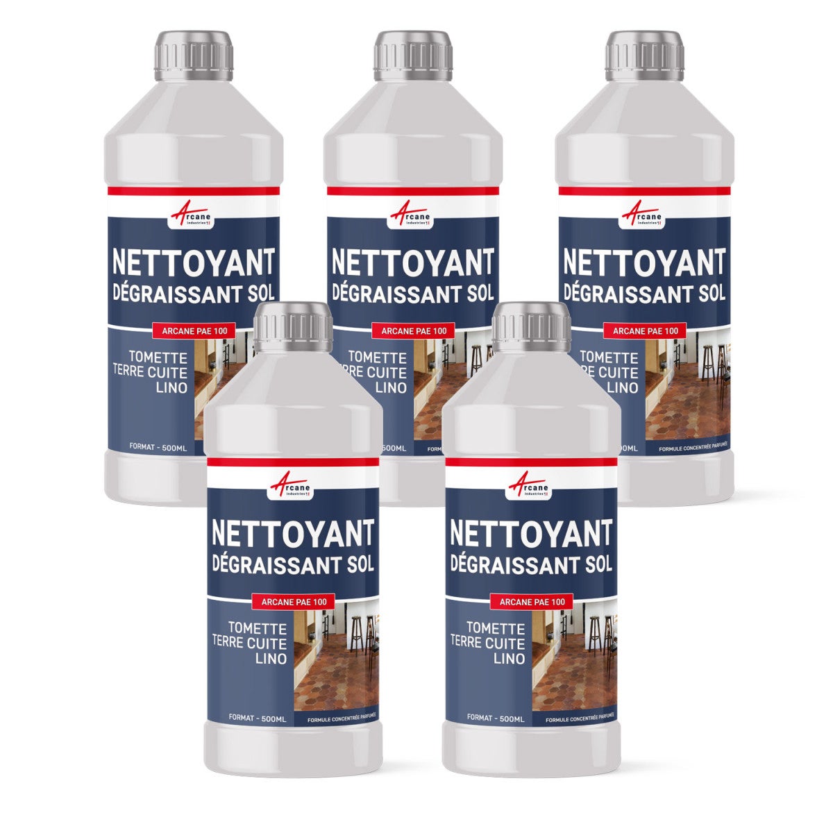 NETTOYANT DÉGRAISSANT SOL Carrelage, Tomette, Lino et PVC 2.5 L (5 x 0.5 L) ARCANE