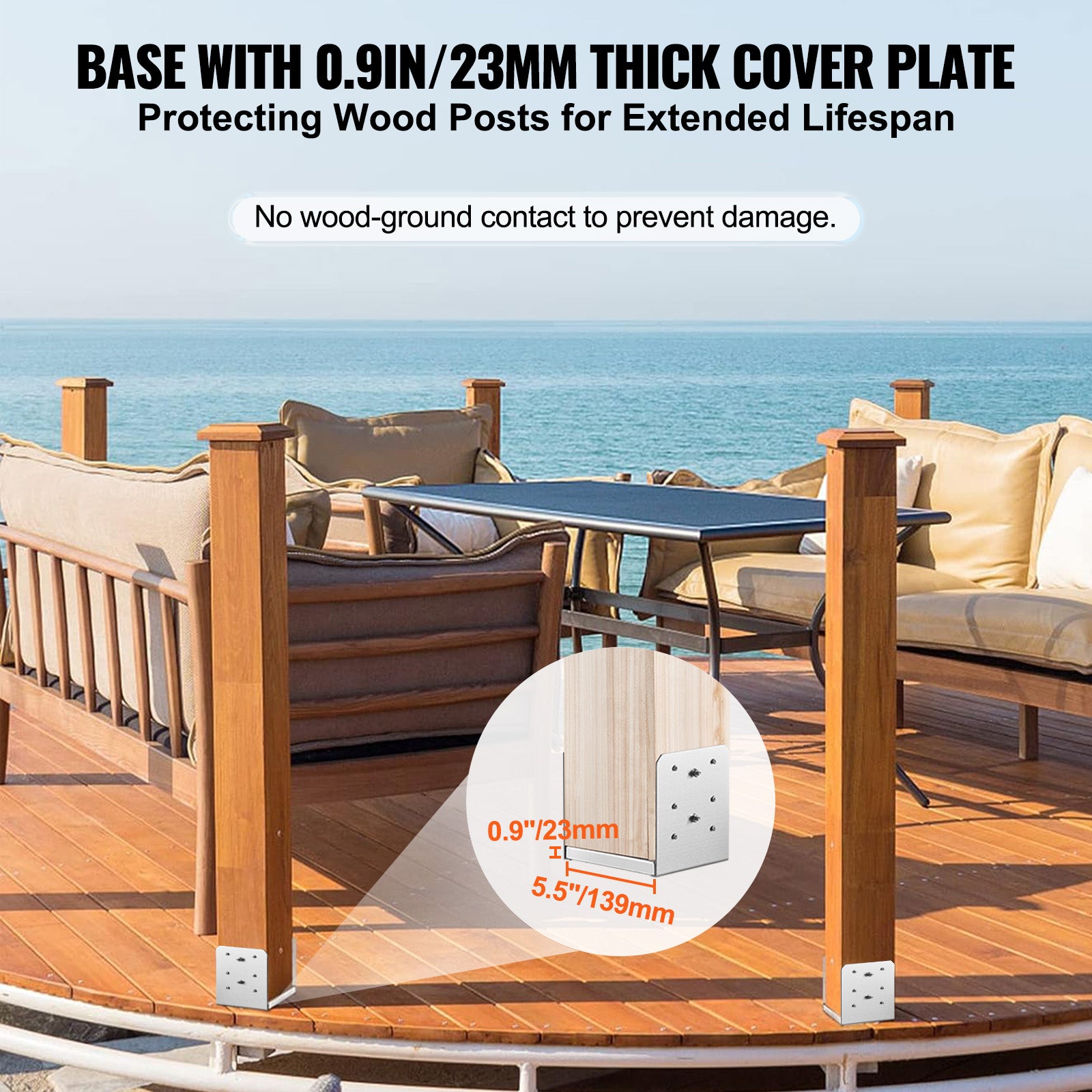 Support de Poteau VEVOR 6''x6'' 152x152 mm Base deAncrage Poteaux Acier Inoxydable Taille Interne 140x150 mm avec Accessoire pour Rambarde, Main - 5