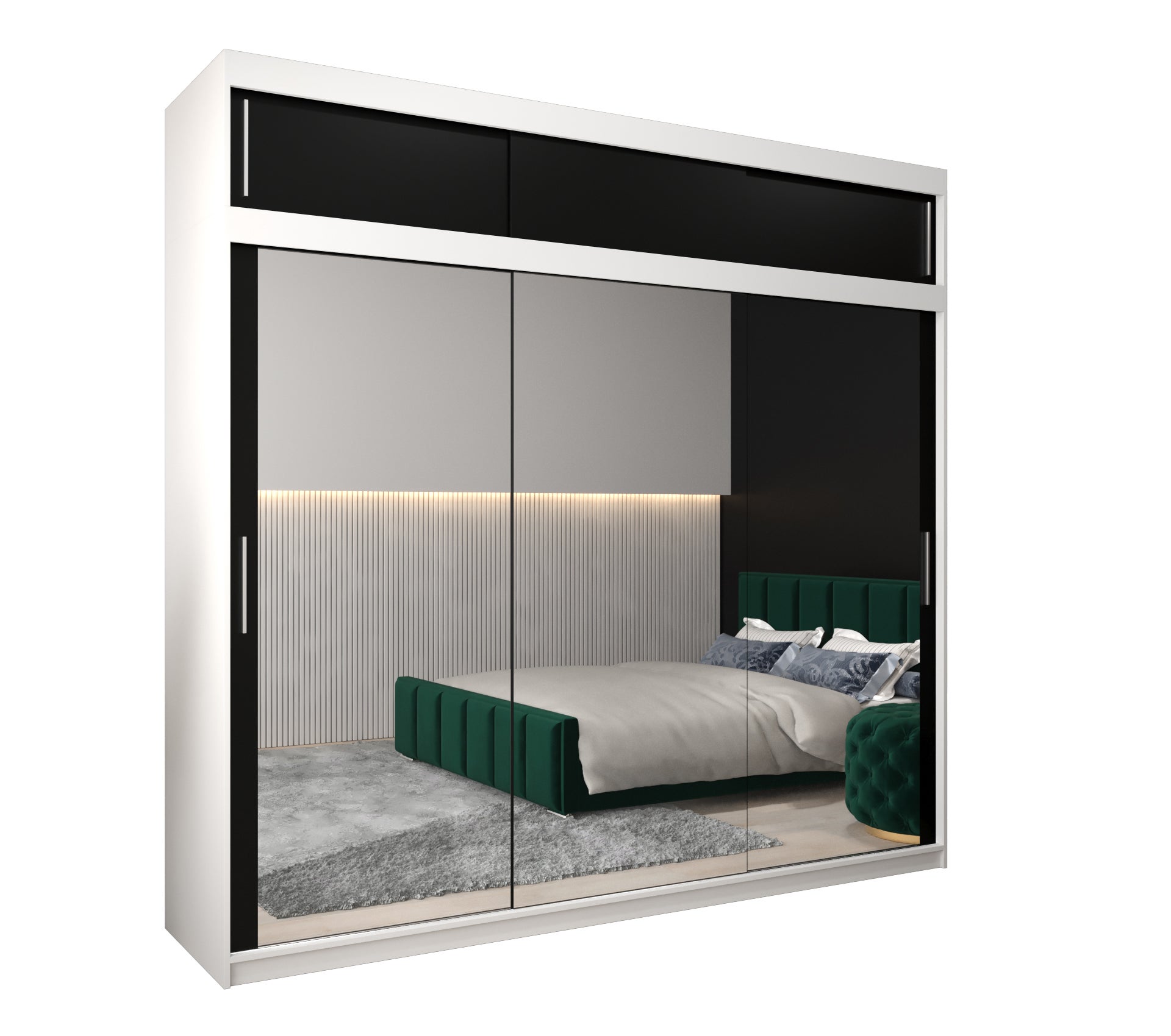 Szafa przesuwna z nadstawką garderoba TOKYO 3 250 x 62 x 240 cm Biały + Czarny - Abiks Meble