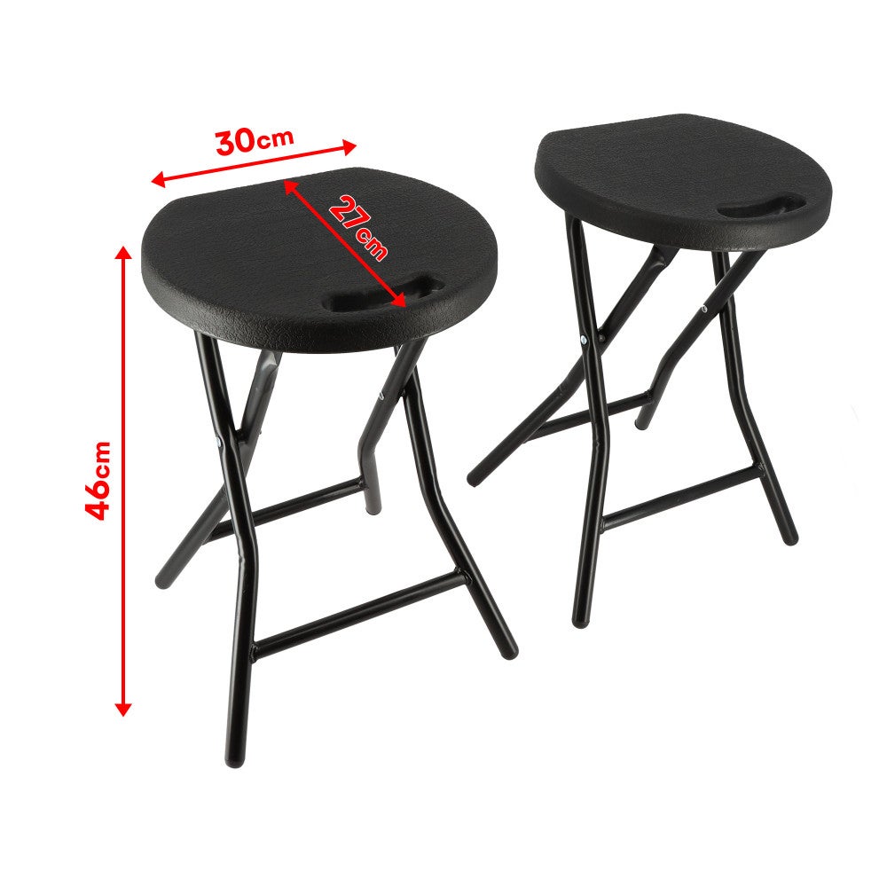 Tabourets pliants x2 - Ht 46cm - Tabouret pliable de Jardin, Terrasse, Balcon - Noir - Siège résine Structure Acier - Poignée - 4