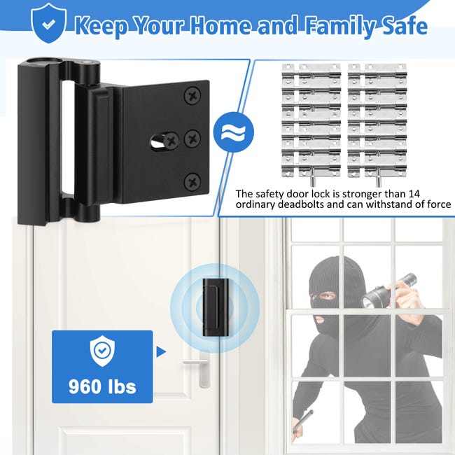 Saihisday Serratura di rinforzo per porta di sicurezza domestica, 3 pezzi, aggiunge sicurezza domestica per prevenire l'ingresso non autorizzato, serratura della porta privacy in alluminio con 7 viti Saihisday Serratura di rinforzo per porta di sicurezza domestica, 3 pezzi, aggiunge sicurezza domestica per prevenire l'ingresso non autorizzato, serratura della porta privacy in alluminio con 7 viti