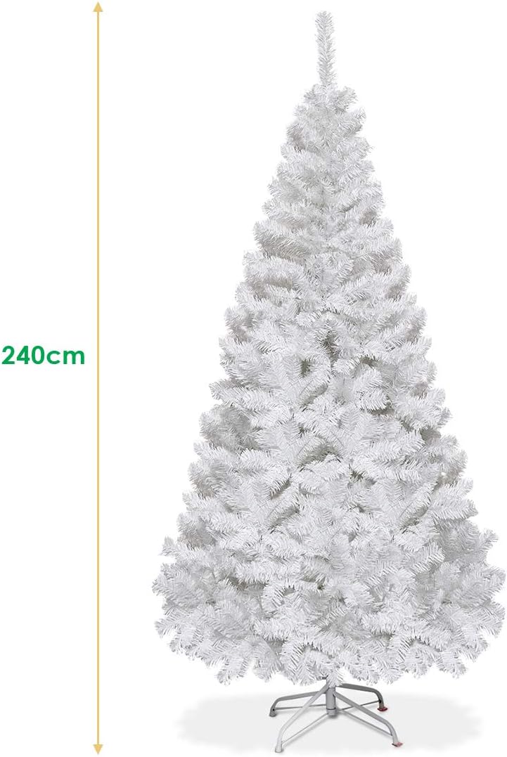 Sztuczna choinka 240 cm, z metalowym stojakiem, igły PCW, sztuczne drzewko bożonarodzeniowe, idealna do domu, biura, sklepu i hotelu, biała - 4