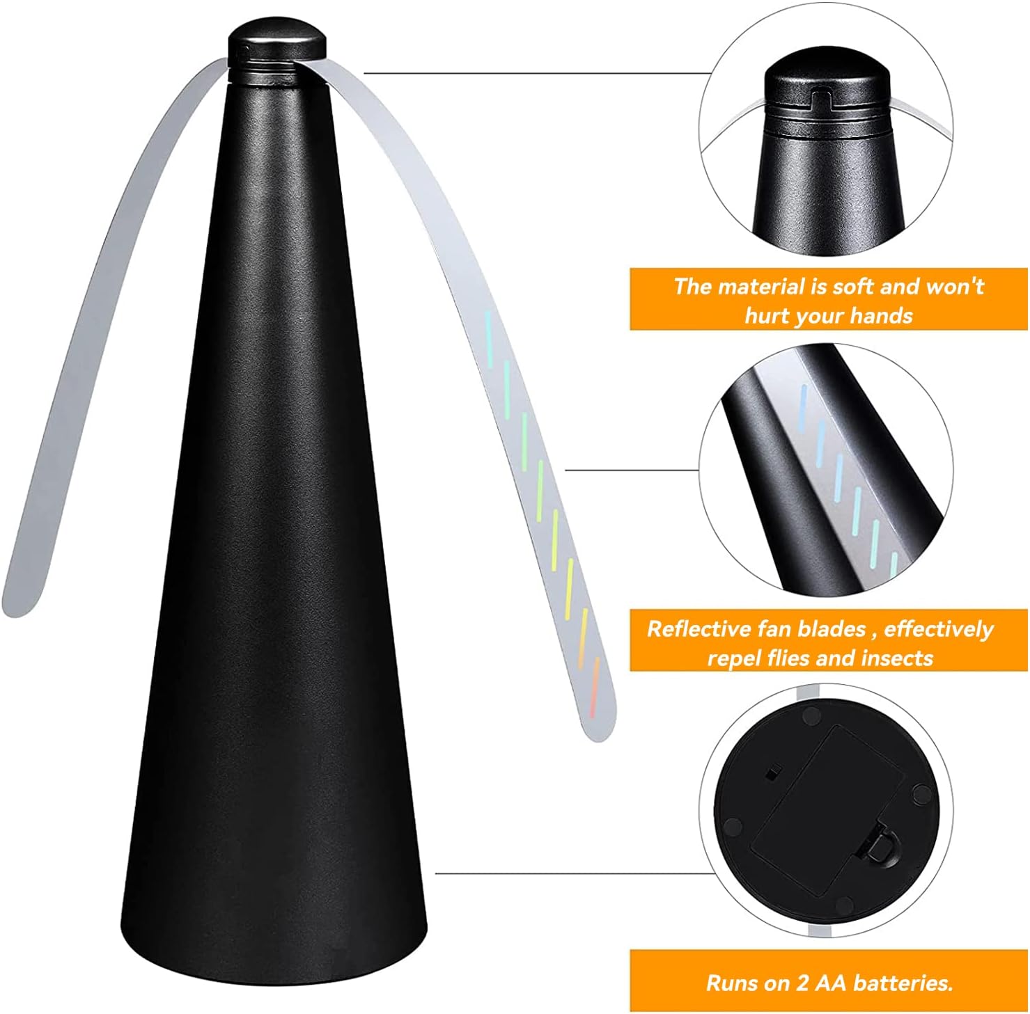 Set di 2 ventilatori repellenti per mosche - Elica repellente per mosche per tavolo da esterno - per tenere mosche e insetti lontani dal cibo - Nero - 5