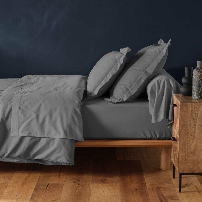 Drap-housse 2 personnes 160 x 200 cm coton 57 fils LINA Anthracite – Bonnet 30 cm - 5