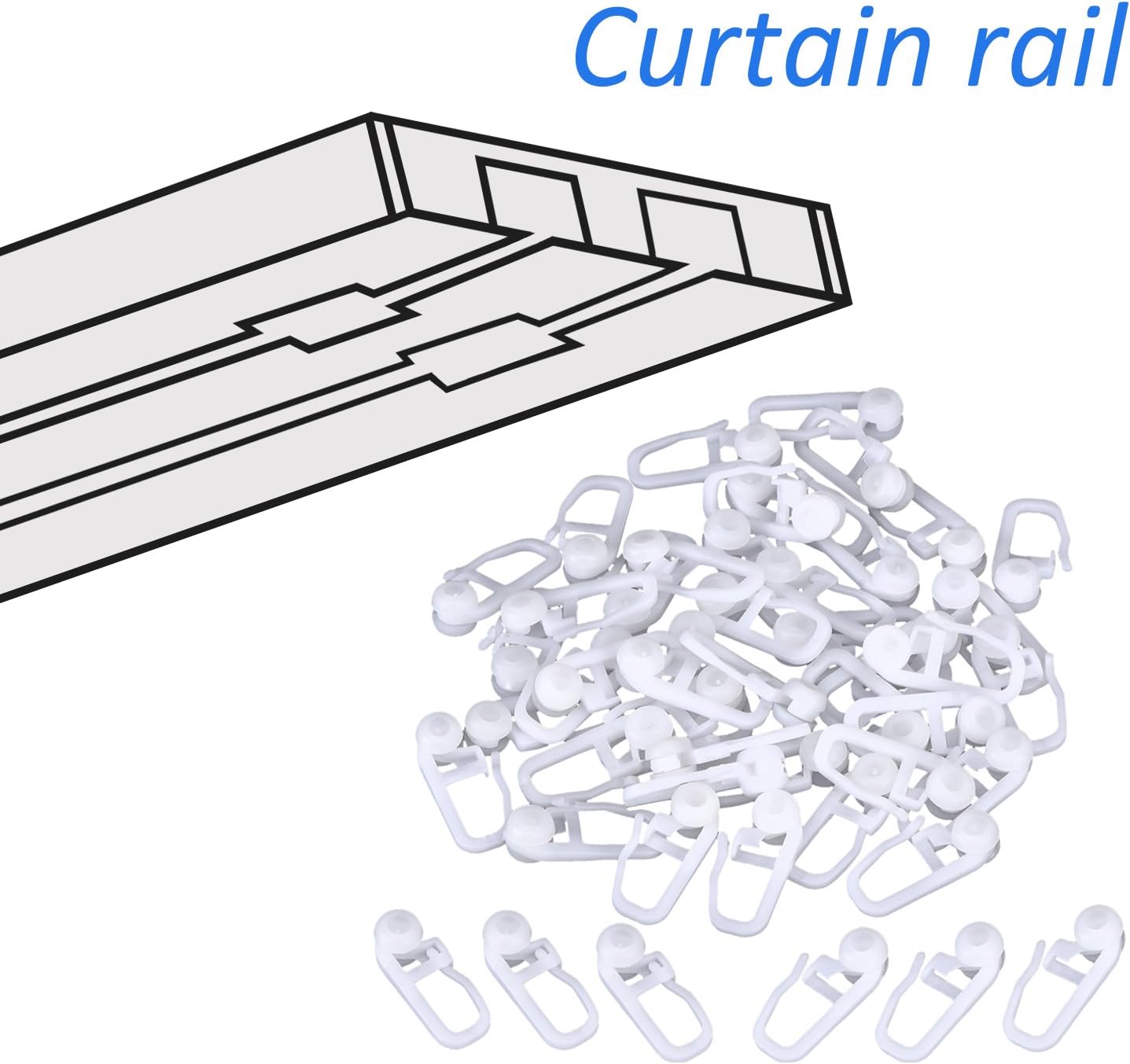Clips de Rideau Roulant Crochets de Rideaux en Plastique Blanc pour Voie Type Rideau, 50 Paquets (Clips) - 2
