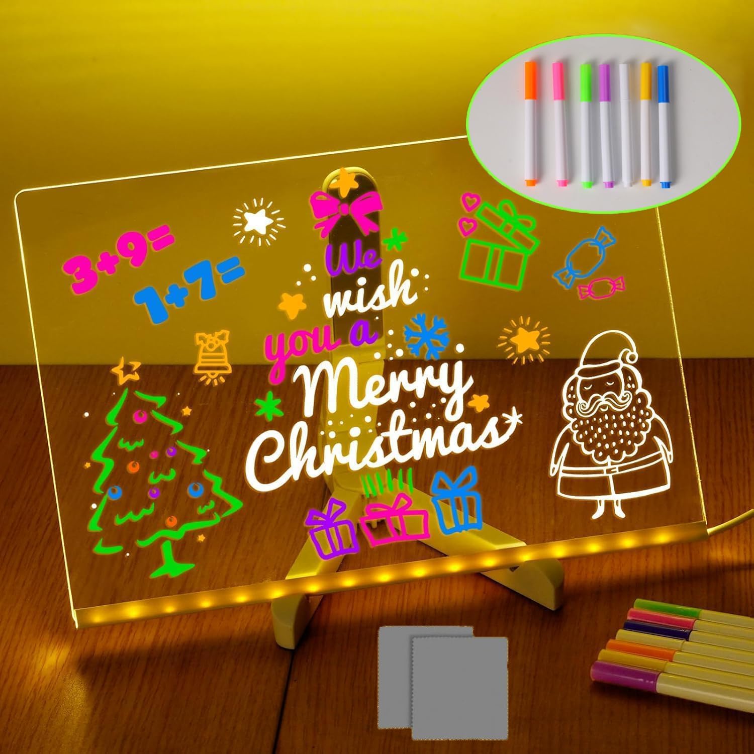 Tableau lumineux Message LED, Tableau Acrylique Effaçable Avec 7 Stylos ...