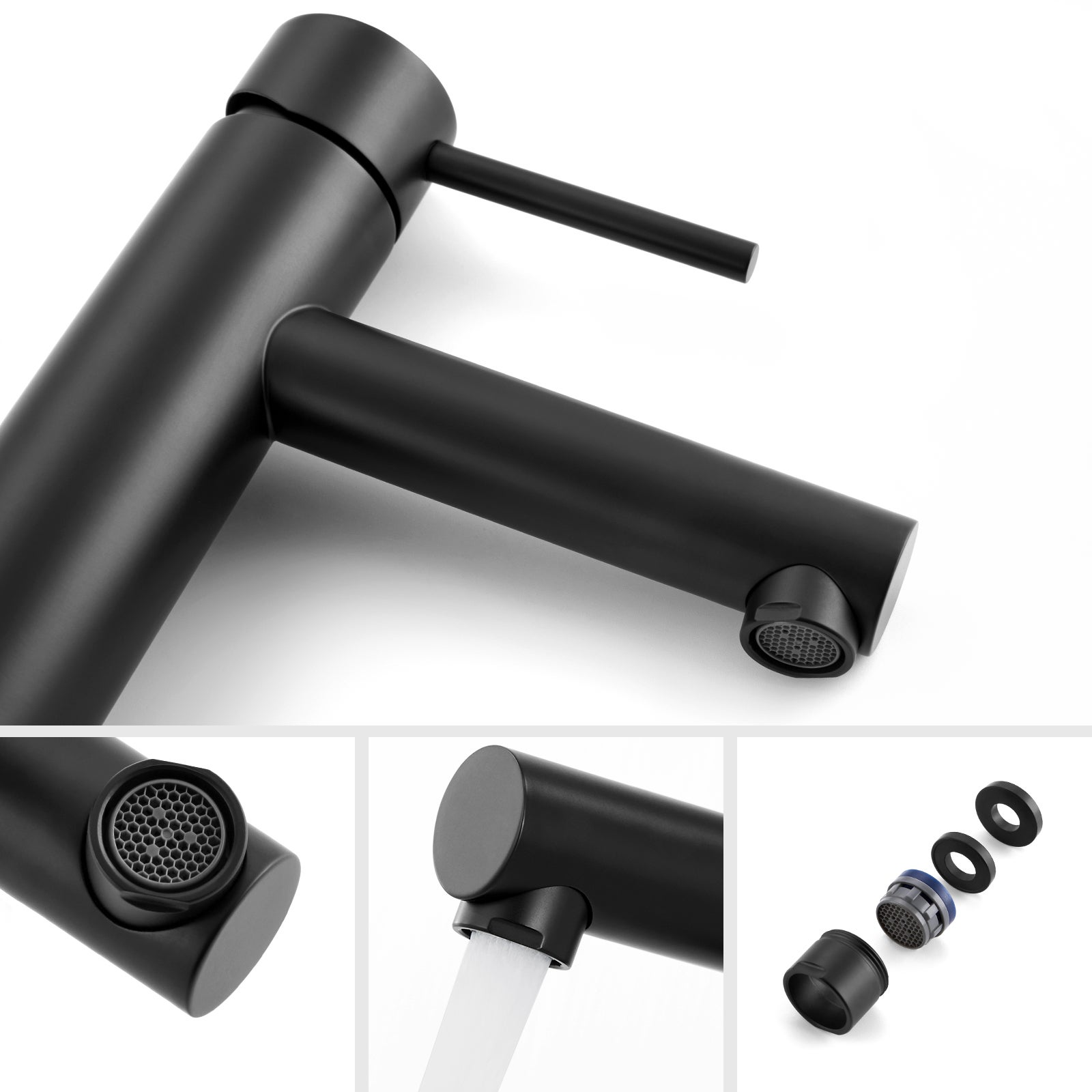 Mitigeur de Lavabo Noir Robinet de Lavabo en Acier inoxydable avec Noyau de Valve en Céramique Eau Chaude/Froide Réglable - 5