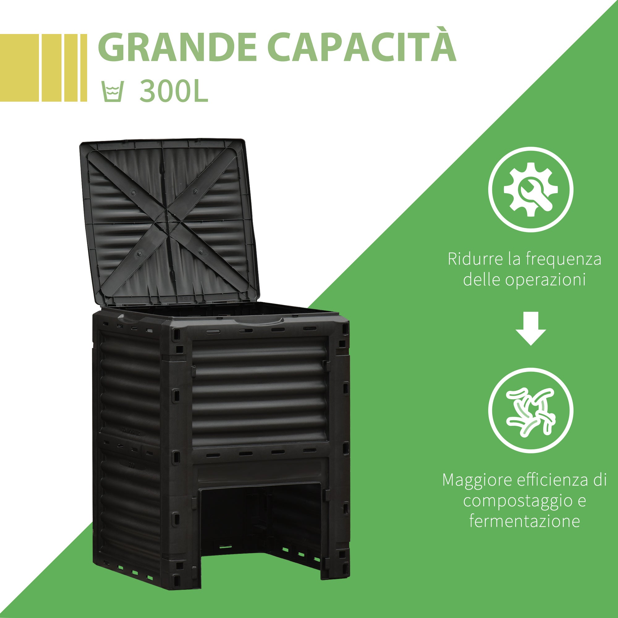 Composteur de jardin, composteur domestique en plastique noir de 300 L, bac à compost avec couvercle à clipser - 8