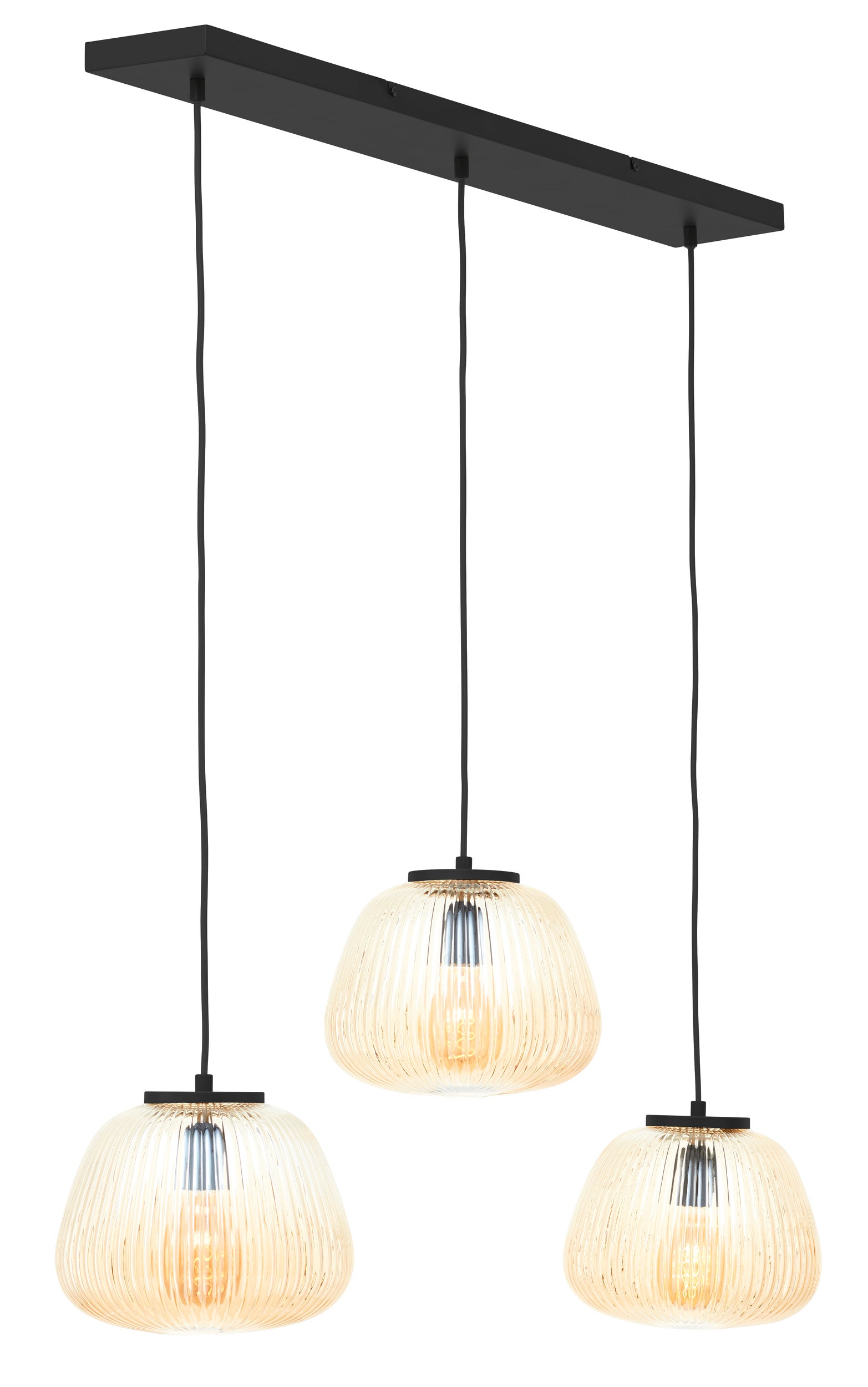 Brilliant Lamp Kaizen 3-lampowa lampa wisząca bursztynowy/matowy czarny metal/brązowe szkło 3x A60, E27, 40 W - 3