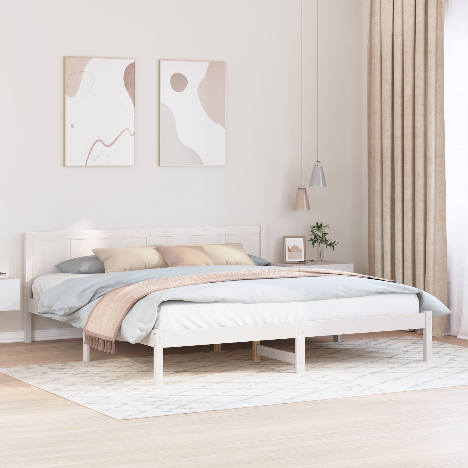 Ramka łóżka Biały 200 x 200 cm Lite drewno sosnowe vidaXL