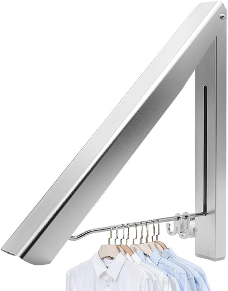 (1 wieszak, srebrny) Składany wieszak na ubrania, składany wieszak na ubrania do wnętrz, aluminiowy, organizer do przechowywania w domu Mura Hanger