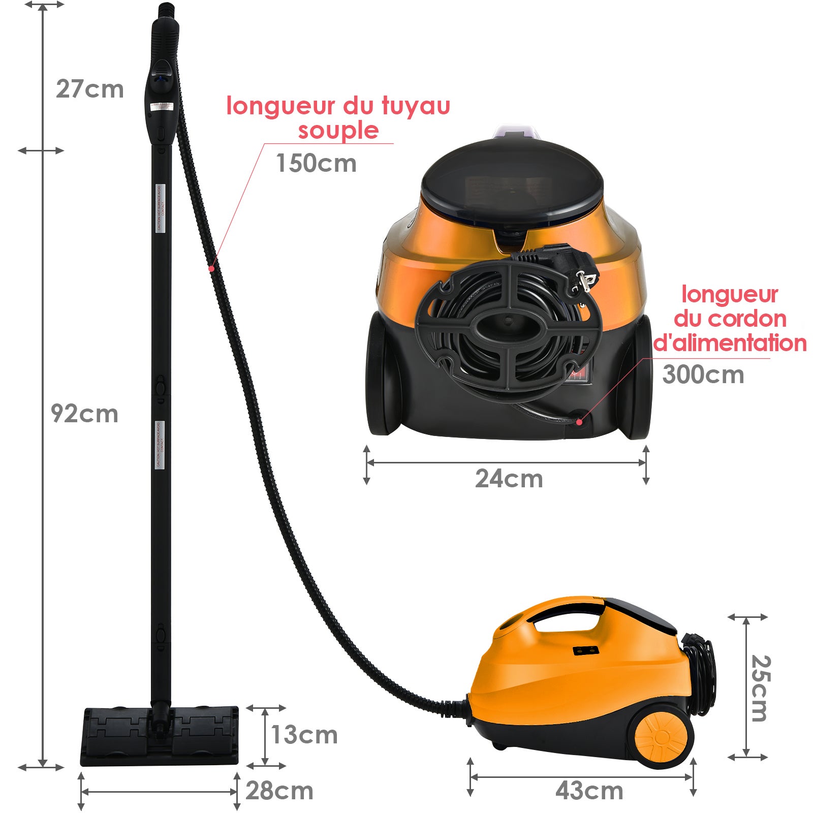 Nettoyeur Vapeur Manuel 1500 W à 2 Vitesses Avec 2 Chiffons De