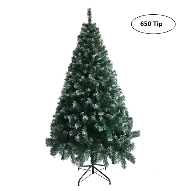 Sapin de Noël artificiel vert de 180 cm avec pieds en fer et 650 branches en PVC blanc, décoration de Noël