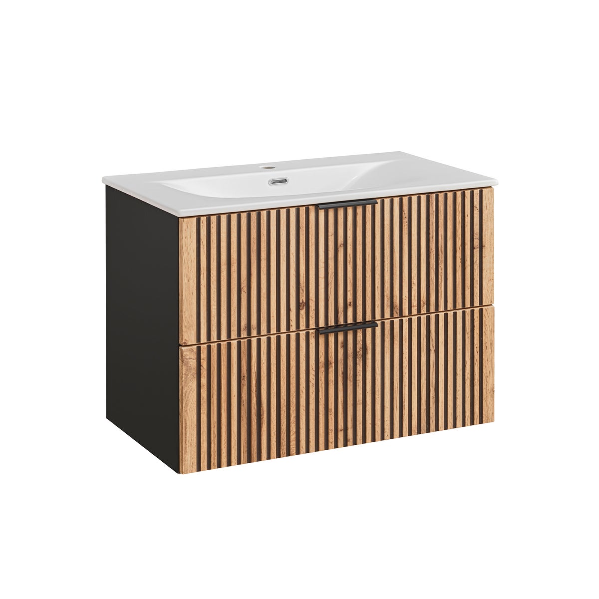 Ensemble meuble simple vasque encastrée 80cm et colonne Gaia Bois et Noir - 2