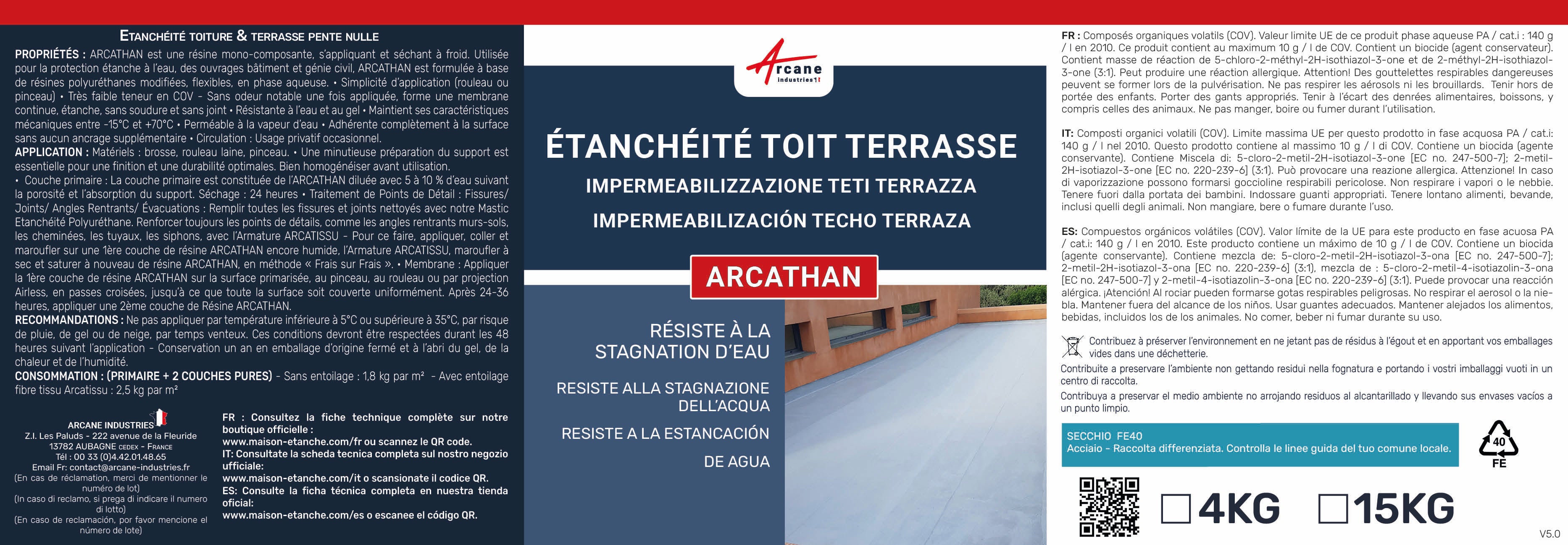 Etancheite Toiture Terrasse Plate - Resine Pu Haute Performance - Arcathan - Gris - 15 Kg - Arcane Industries - 10