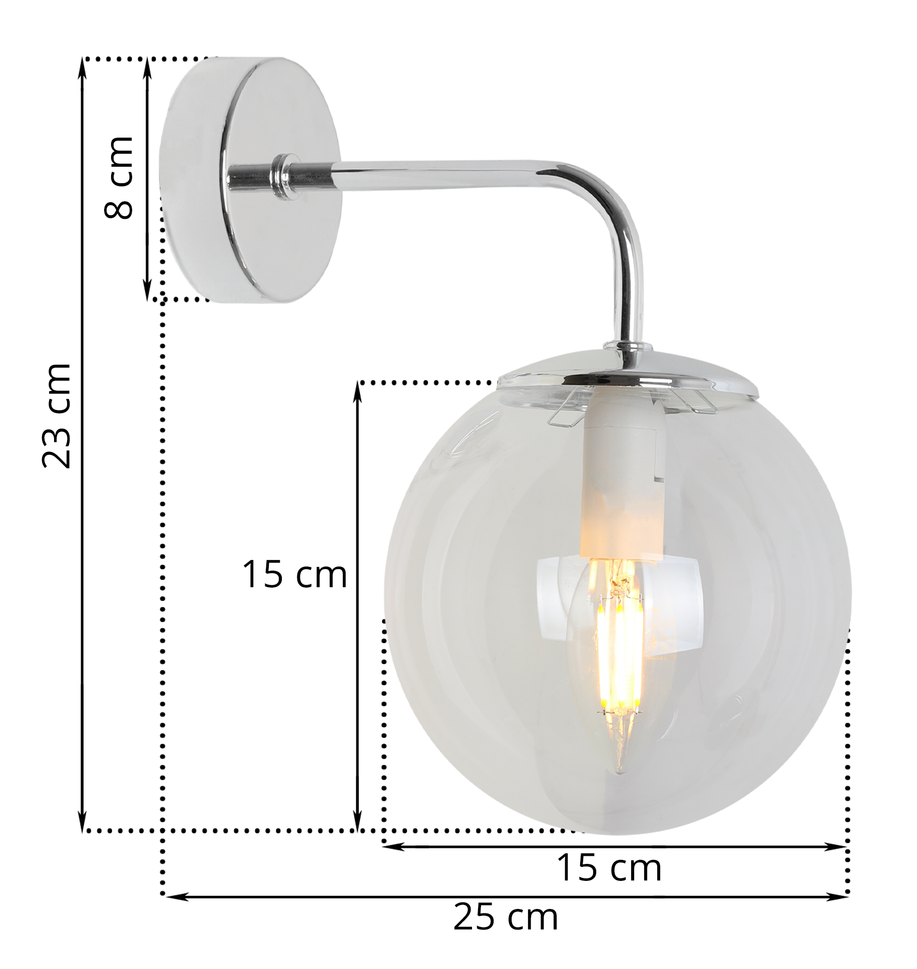 Lampa kinkiet ścienny Siena glamour 1xE14 klosz kula szklana srebrny/bezbarwny Light Home LH - 6