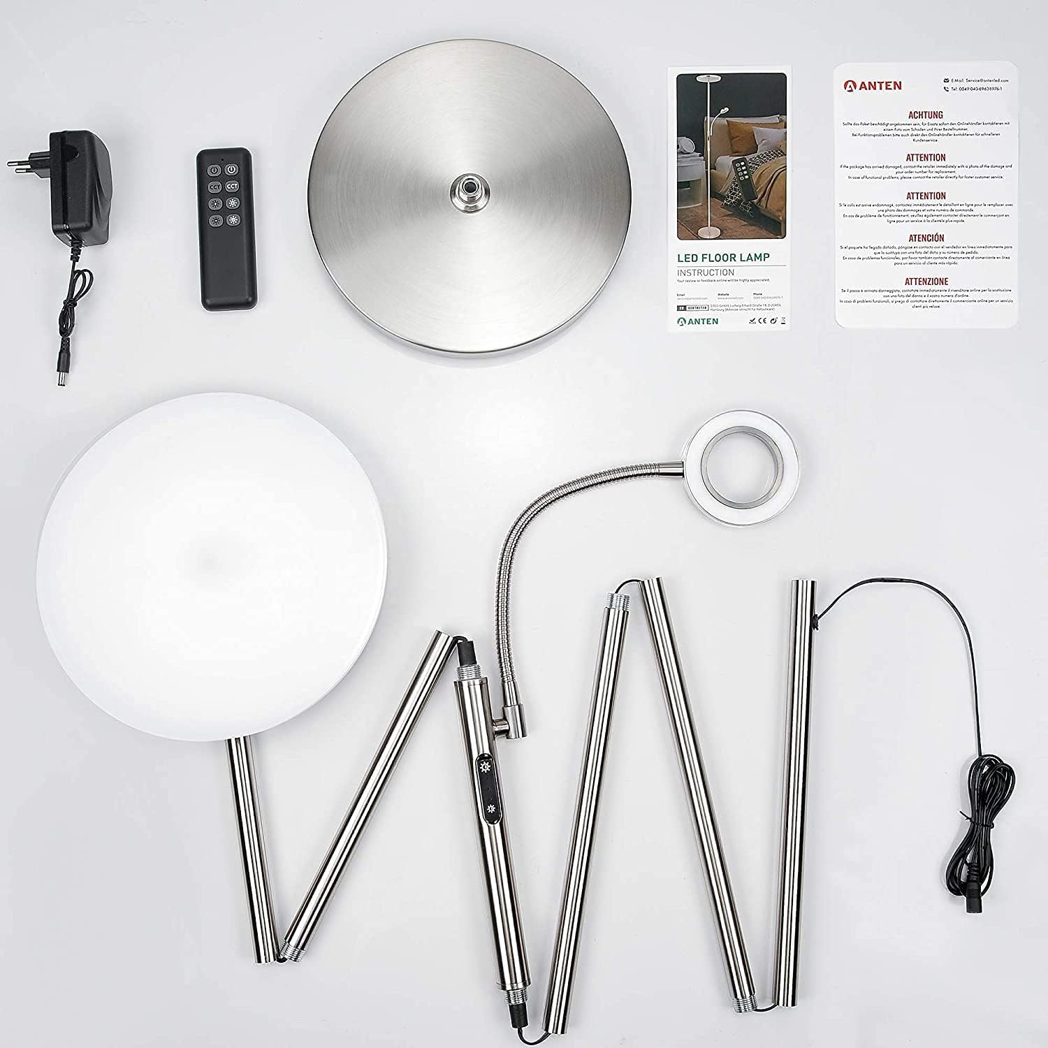 35W Lampadaire LED Dimmable Nickel,4120LM Lampadaires sur pied Salon avec Télécommande & Contrôle tactile,3000-6000K,1H Timer,pour Chambre Bureau - 6