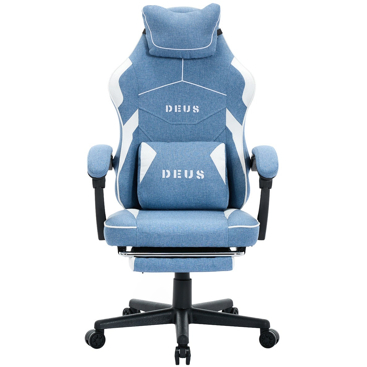 Fotel gamingowy biurowy oddychający z tkaniny z podnóżkiem Edge Light Blue