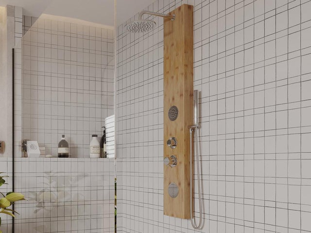 Colonne de douche hydromassante en bambou - 20 x 140 cm - SOLAL