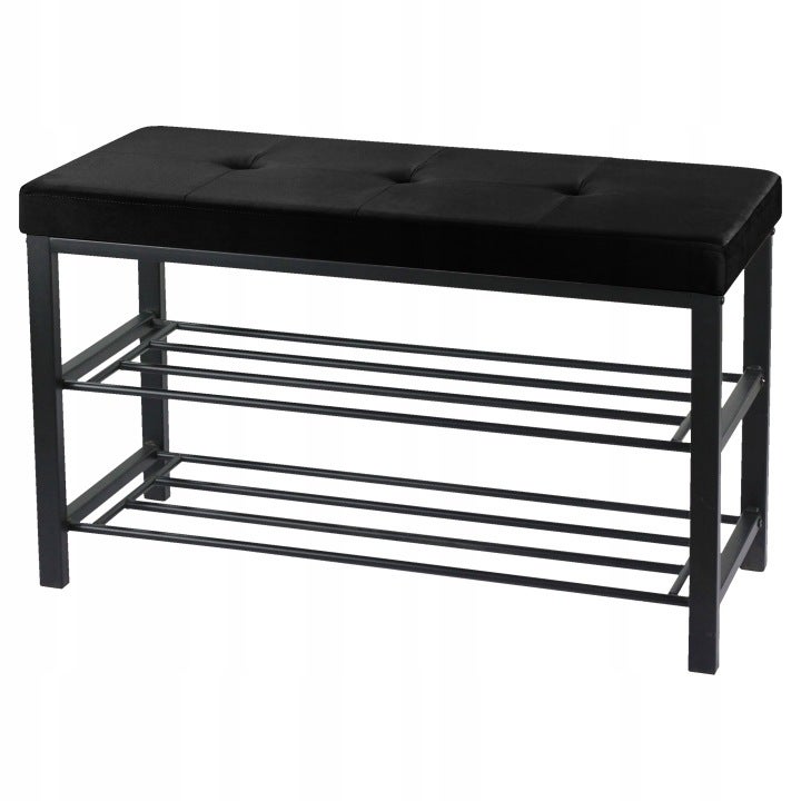 Ławka tapicerowana półka na buty z siedziskiem 79cm czarna