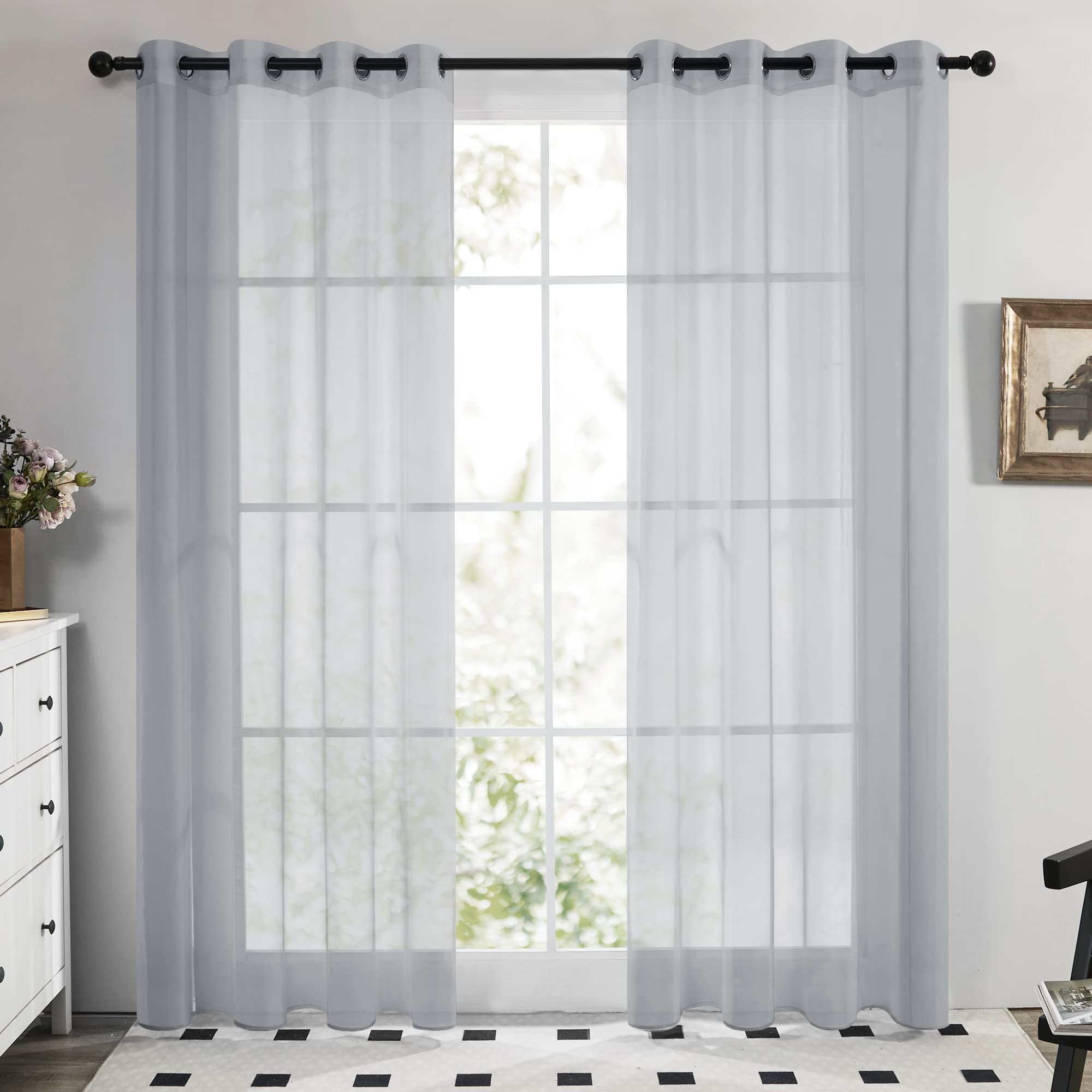 Deconovo Lot de 2 Rideaux Voilages Faux Lin Gris Doux Rideau en Voile à ...