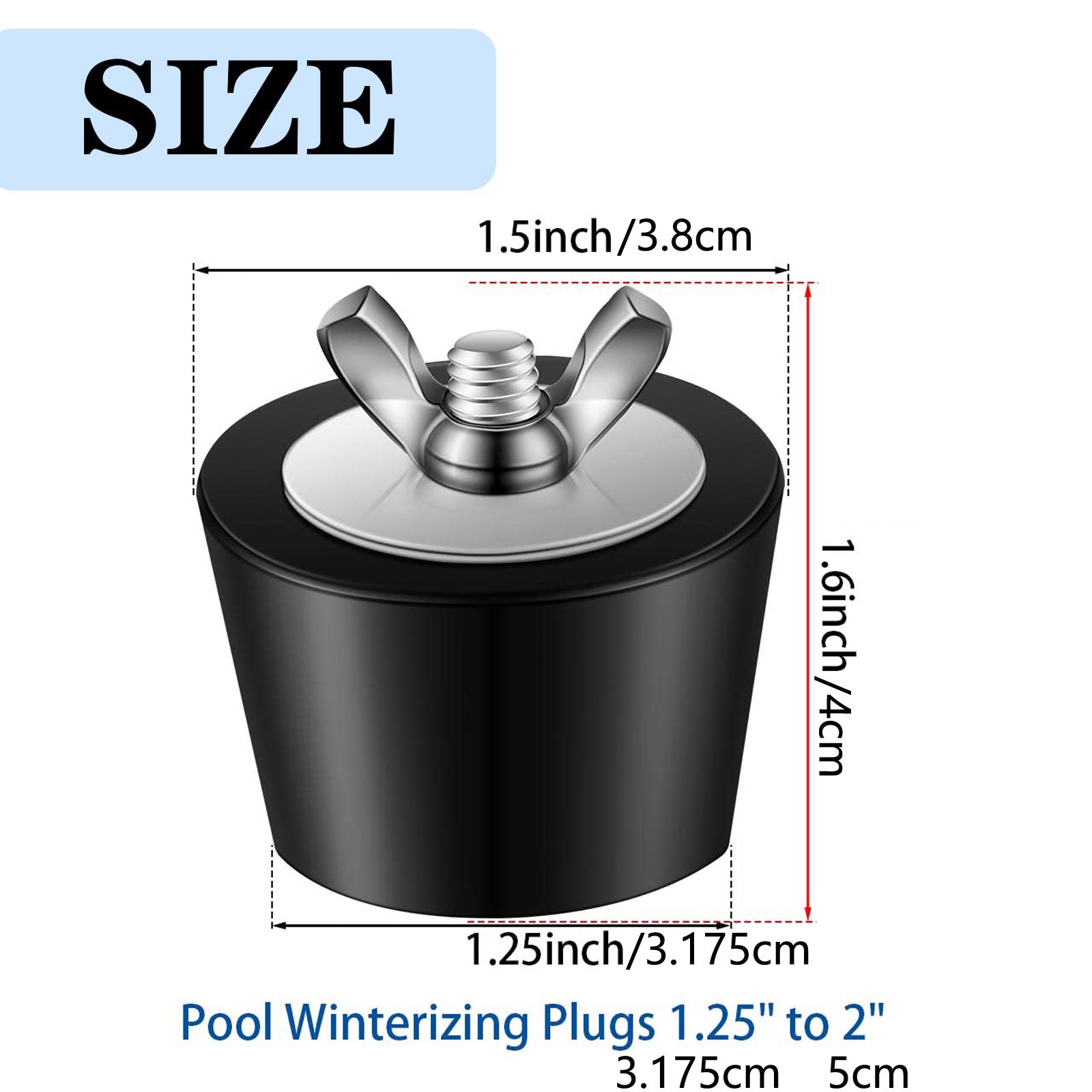 Tappo Di Espansione In Gomma Per Skimmer Piscina – Invernale, Con Vite In Acciaio Inox 1.5 Pollici