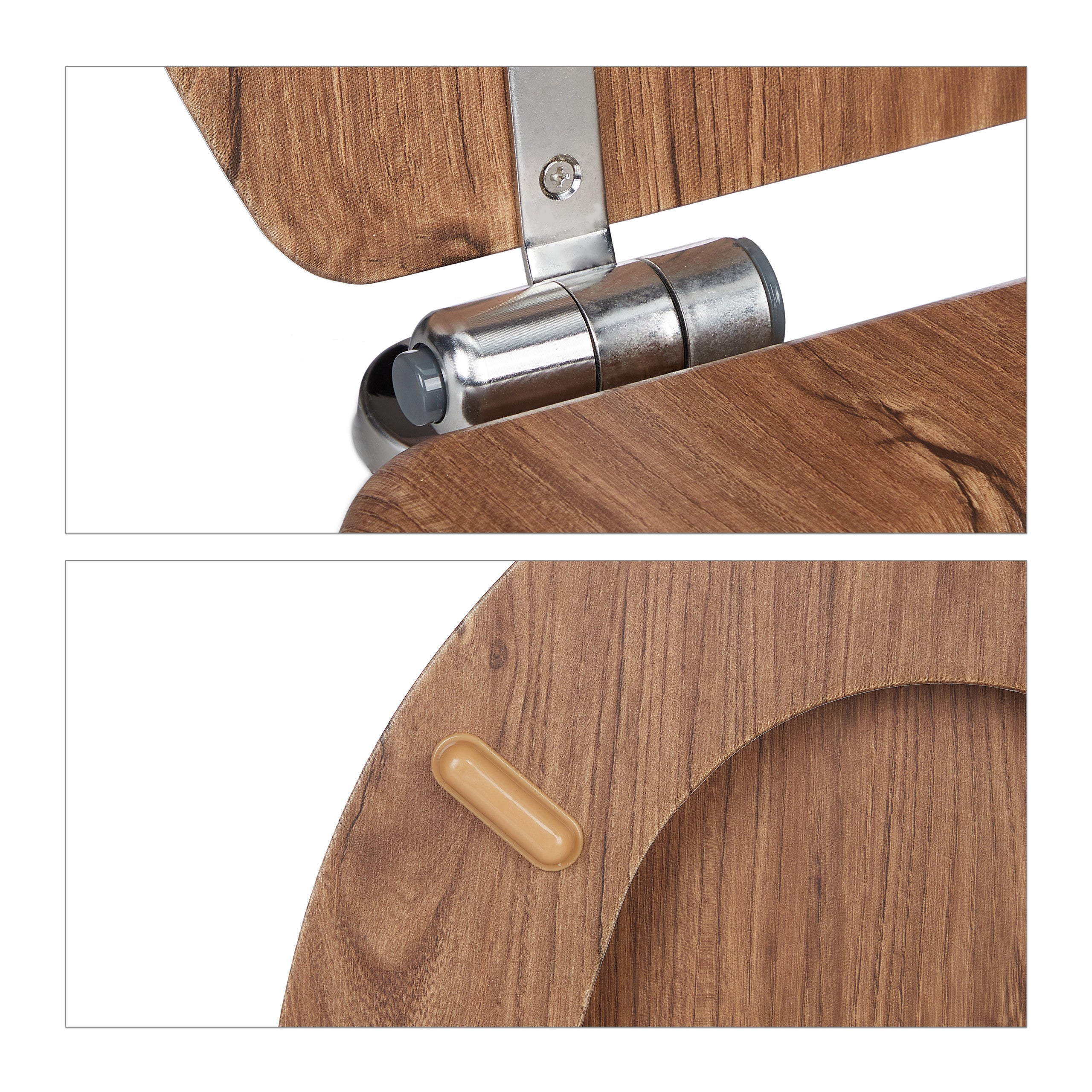 Relaxdays Tapa y Asiento WC, Caída Amortiguada, 37x46 cm, Tapadera Inodoro Ovalada, Quick Release, Efecto Madera, Marrón - 9