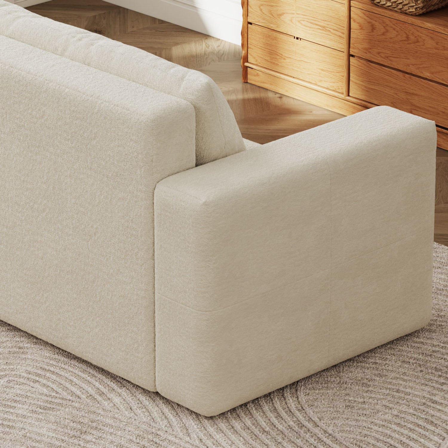 Canapé convertible 3 places avec coffre en bouclette beige CANTERBURY - 6