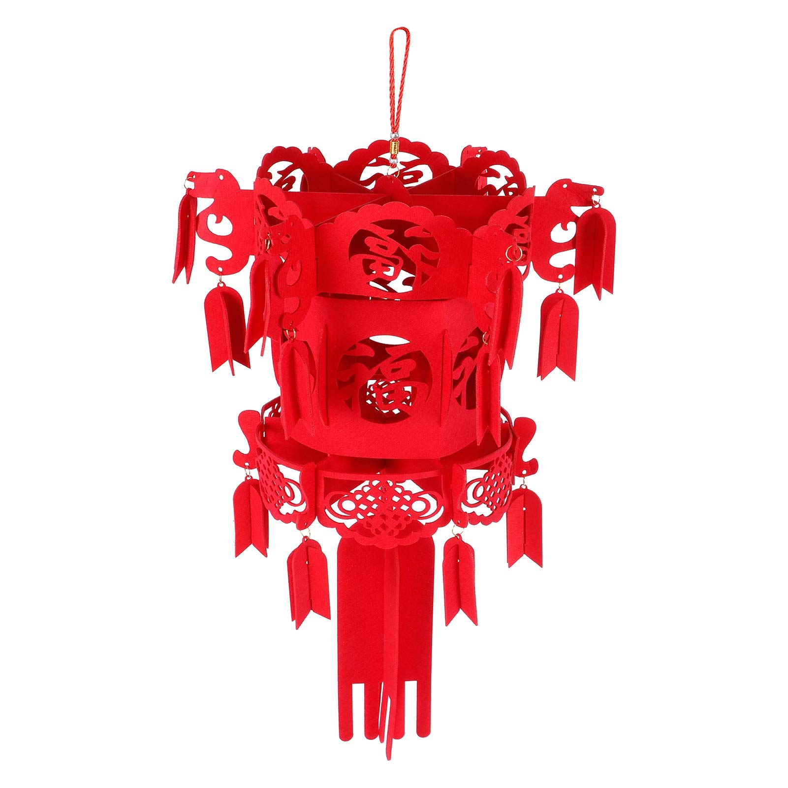 Czerwony, filcowy lampion chiński DIY, lampion-puzzle Fu, zawieszka noworoczna, dekoracje ogrodowe do domu
