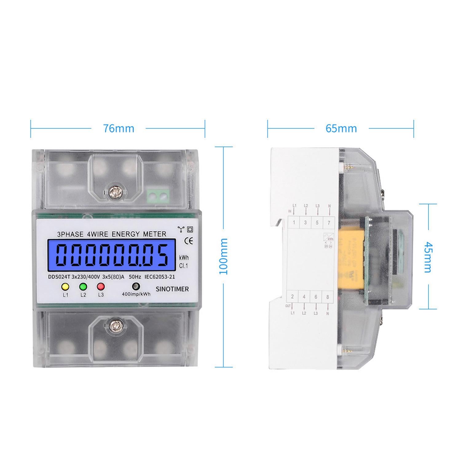 DDS024 Amperímetro AC monofásico 5-100A 380V 50Hz com visor LCD, caixa transparente - 4