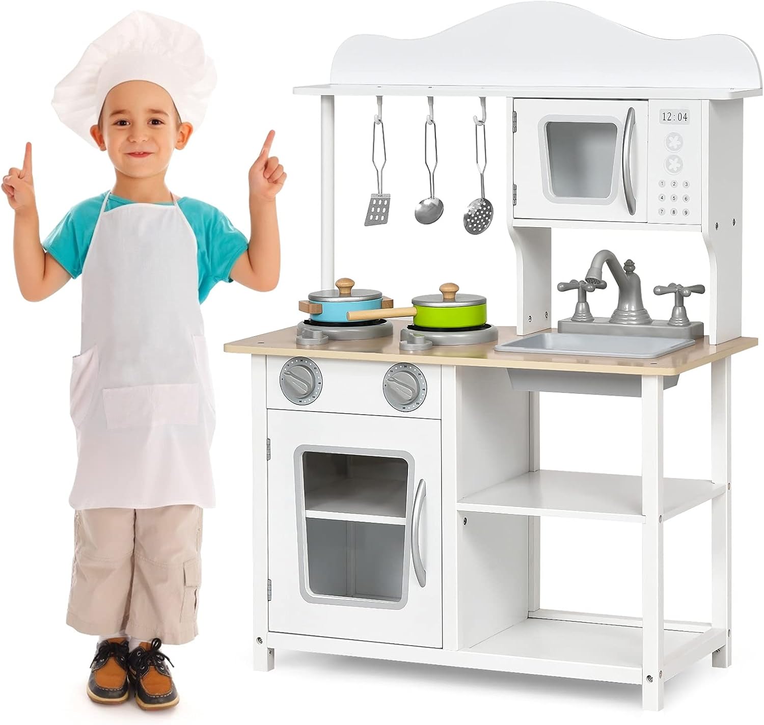 Cocina Juguete de Madera, Cocinita Infantil con Nevera Utensilios