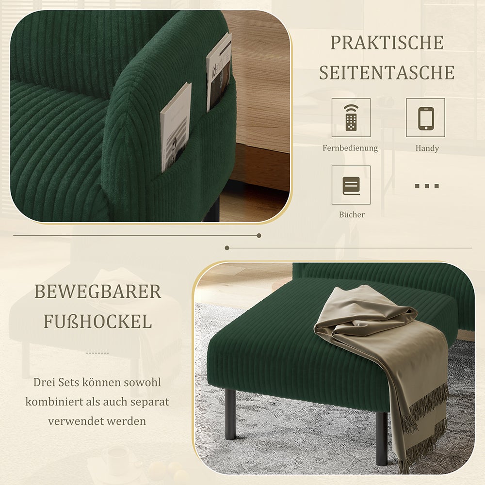 Canapé 2 places velours côtelé confort, haut dossier, accoudoirs poches & pieds métal - Bureau/salon - 4