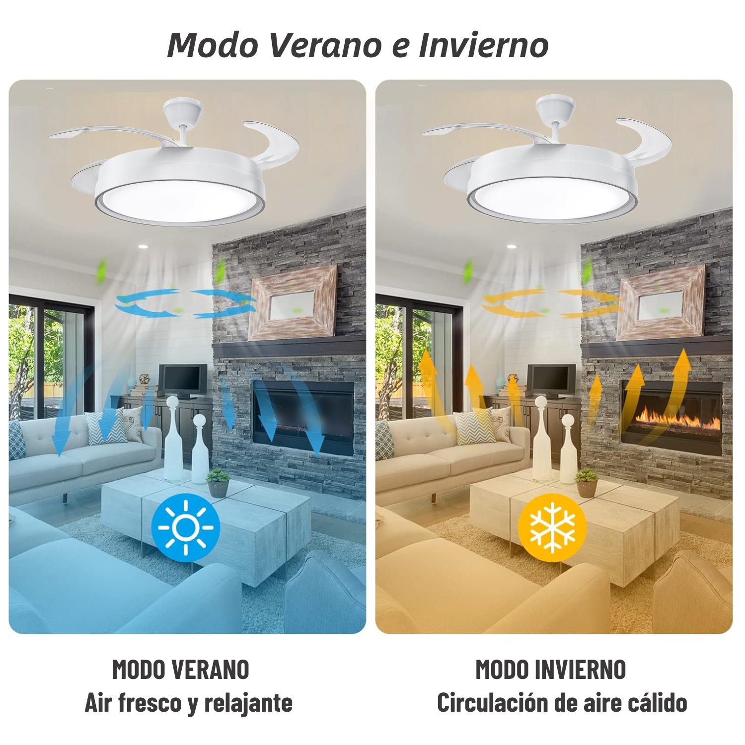 Ventilador de Techo con Luz 107cm Motor DC Ultra Silencioso 6 Velocidades 3 Colores 3000-4200-6000K, 6600LM - 6
