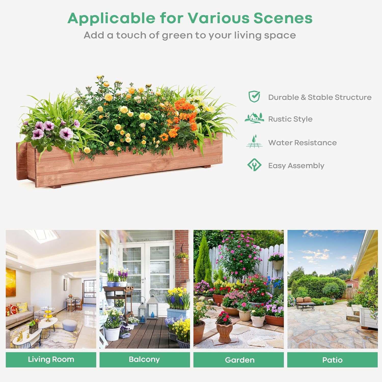 Jardinière Surélevée en Bois avec Construction Solide pour Légumes,Fleurs, Bac à Fleurs pour Terrasse/Jardin, 90X18X15 CM - 7