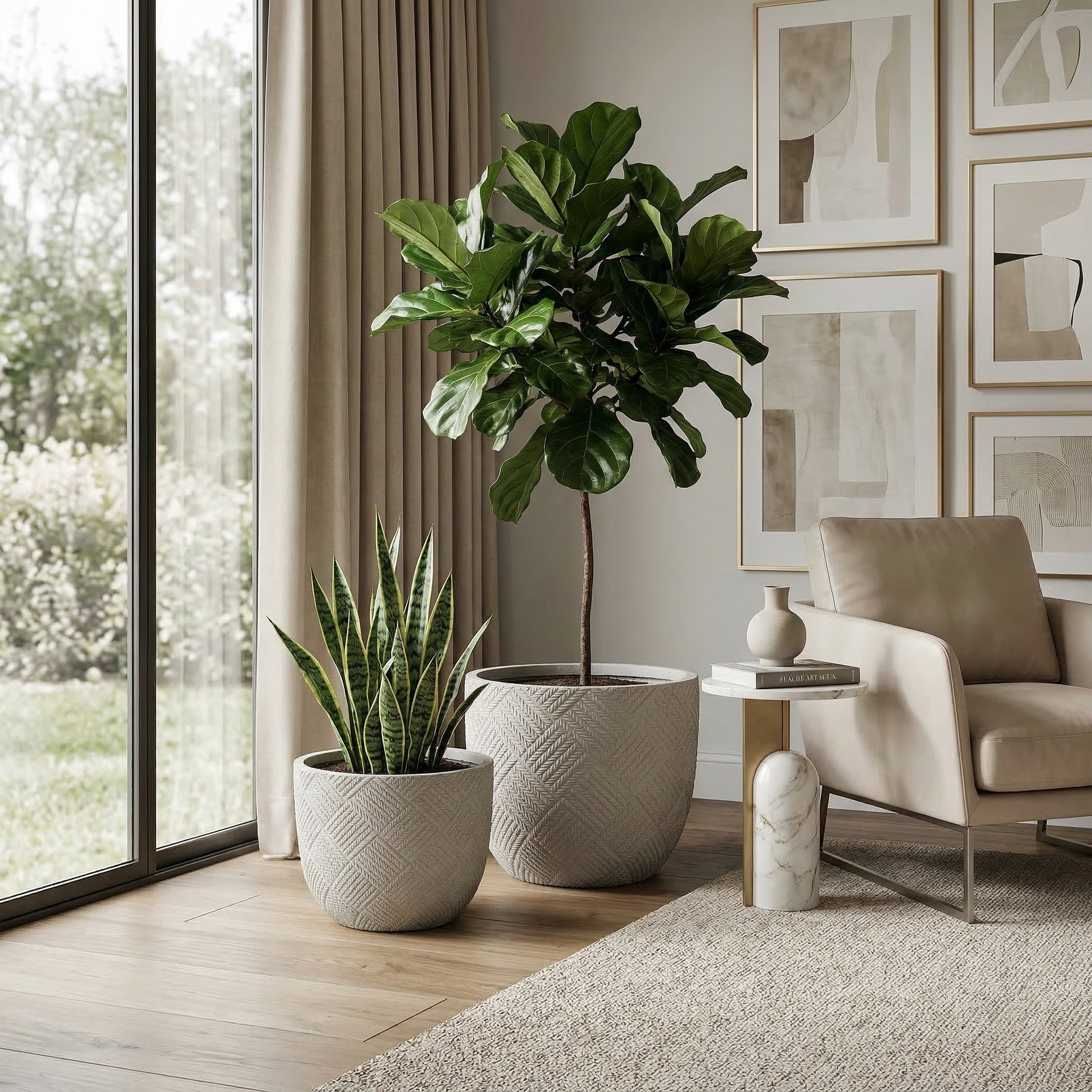 Grand pot de fleur extérieur lot de 2 jardinière ronde avec drainage 37x28cm et 45x35cm en béton gris - 3