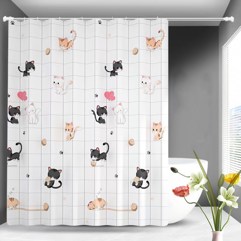 Wodoodporna i odporna na pleśń zasłona prysznicowa z haczykami, szerokość 200 cm, wysokość 180 cm, Naughty Cat