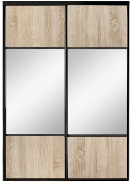 Pack de 2 portes de placard coulissantes, décor chêne sauvage avec miroir argent, H 2500 x Largeur totale 1200 mm - 3