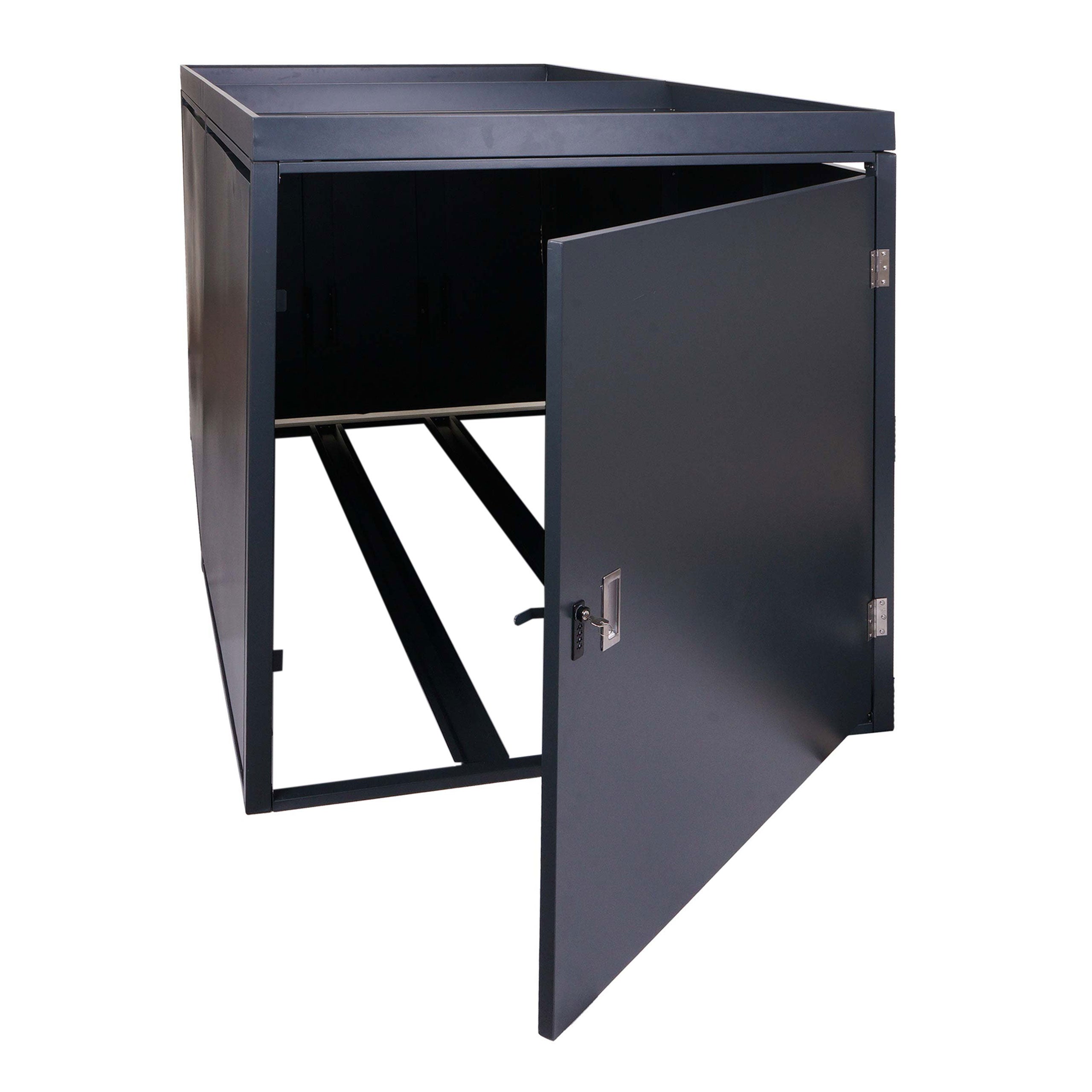 Garaż na 2 rowery z skrzynką na rośliny HWC-L56b, boks na rowery, zamykany, stal ocynkowana 125 x 113 x 208 cm ~ antracytowy