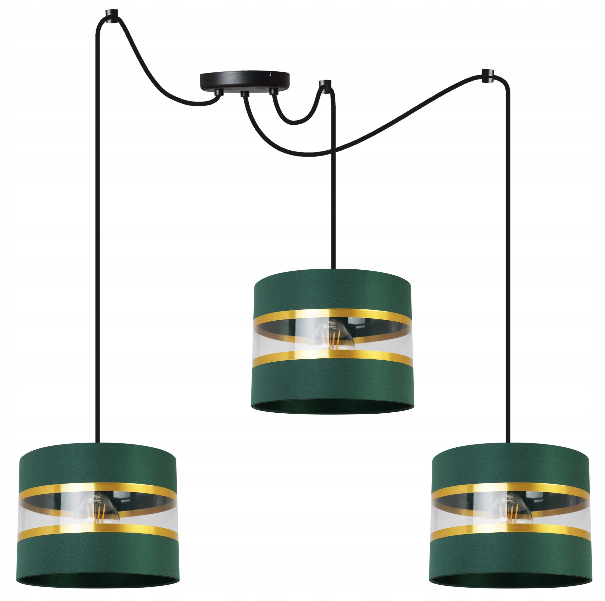 Lampa sufitowa wisząca Spider Elegance Gold boho 3xE27 abażur walec czarno/zielony Light Home LH