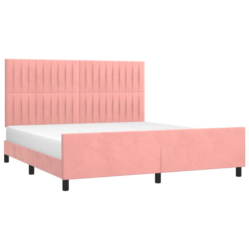 Cadre de lit sans matelas rose velours - 3
