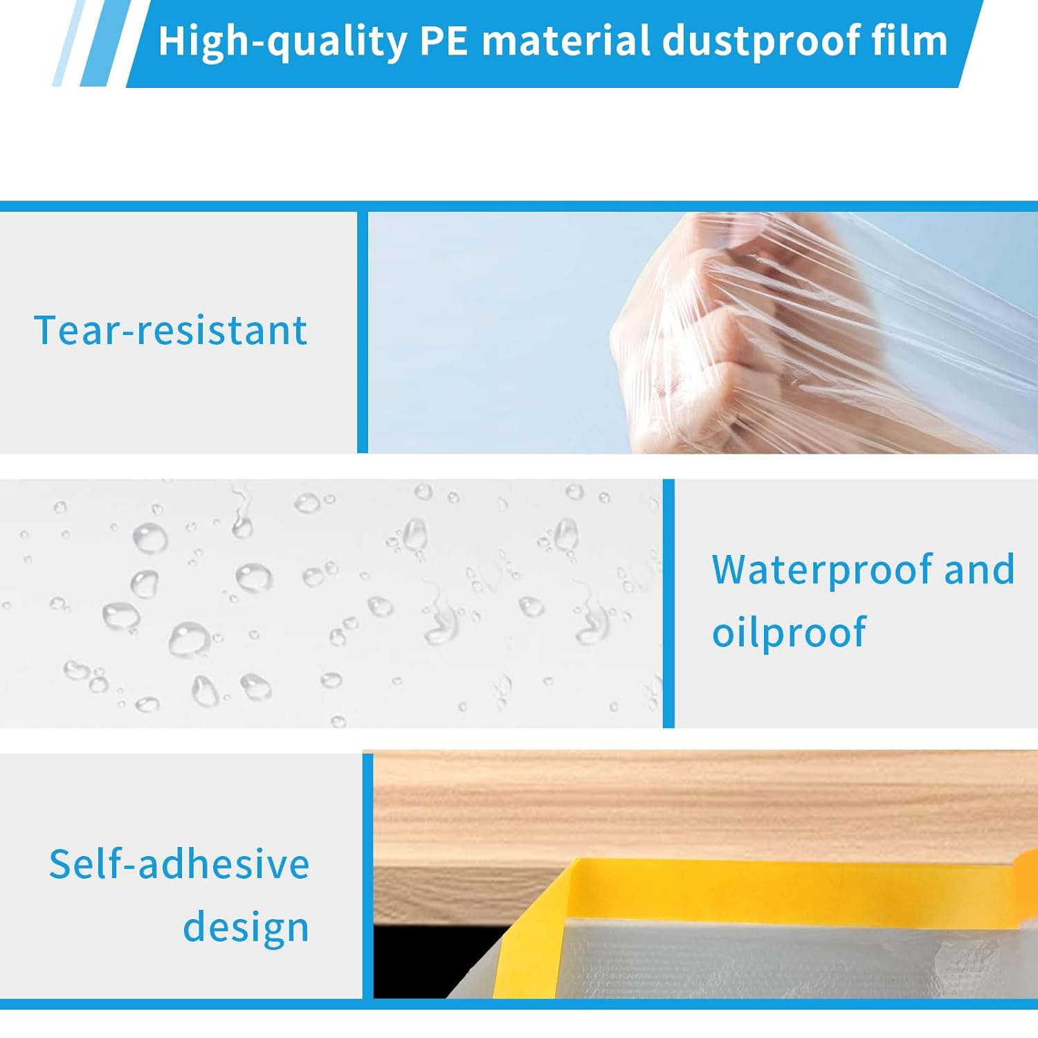 Lot de 4 Bâches de Bâche Protection Peinture, (80m au total)(2 Rouleaux 55cm x 20m + 2 Rouleaux 180cm x 20m) – ruban de masquage peinture - 4