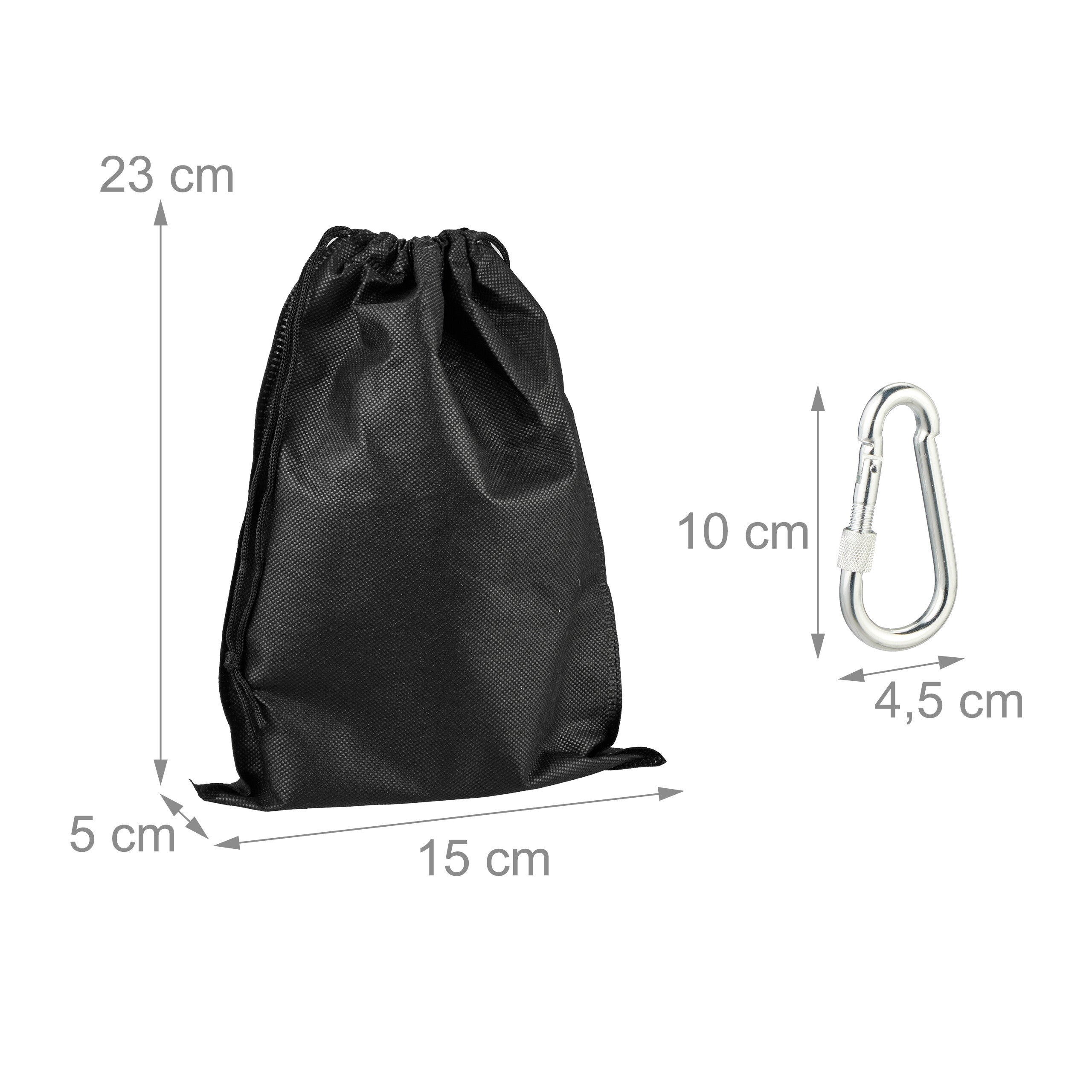 Kit fixation hamac, 2 sangles, mousquetons et tapis de protection, supporte jusqu'à 900 kg, noir/gris, Relaxdays - 5