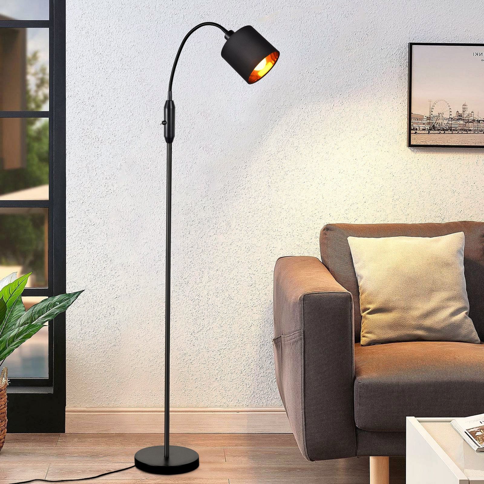 NETTLIFE Czarna lampa podłogowa do salonu w stylu vintage, nowoczesna tkanina podłogowa z kątem obrotu 360°, przełącznik kołyskowy E14, bez żarówki. - 7