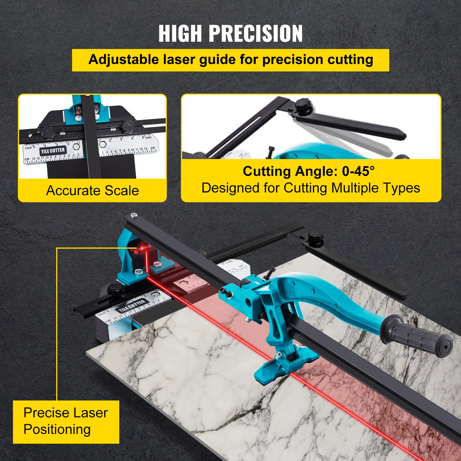 Cortador manual telha VEVOR 600 mm, cortador robusto telha da espessura 6-15 mm com posicionamento preciso do laser infravermelho para cortar cerâmica - 4