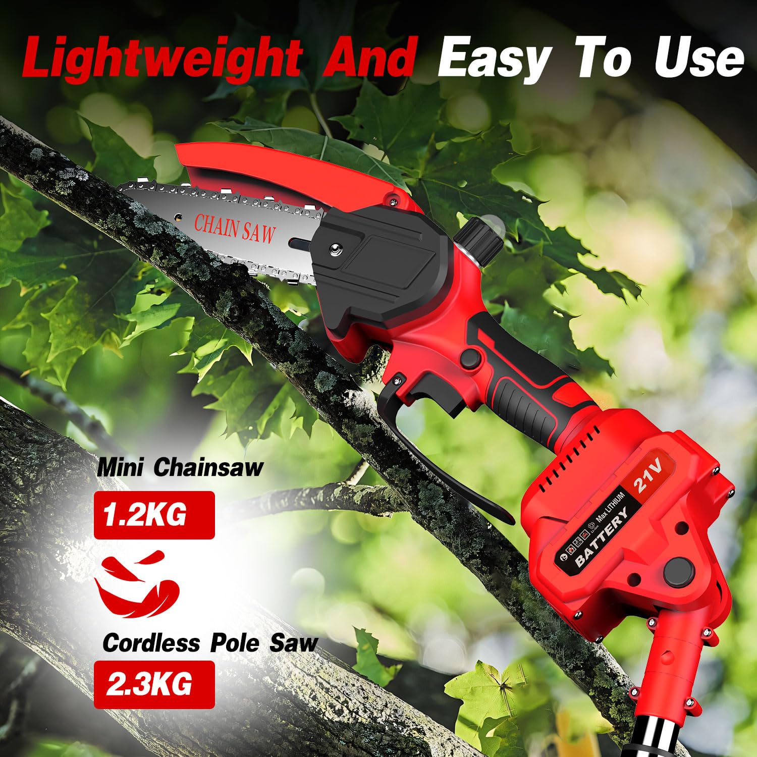 Outil de taille 2 en 1,sécateur de jardin pour branches hautes,tronçonneuse sans fil,alimentée par batterie,convient à la taille des arbres de jardin - 3