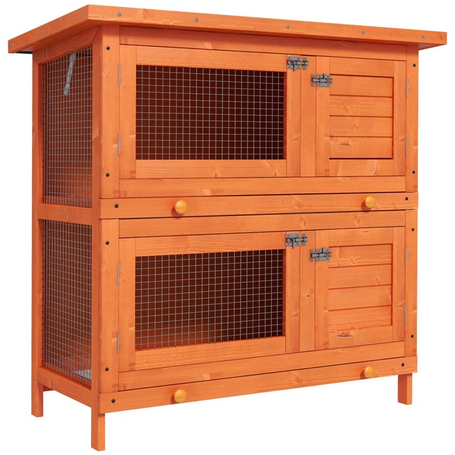 Coelheira de Madeira Exterior PawHut Madeira Natural Madeira de Abeto e Metal 90x45x90cm