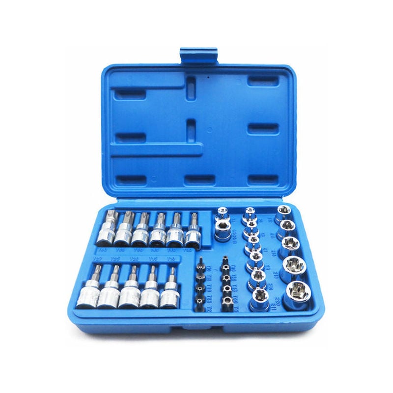 Zestaw bitów i nasadek 10 mm (3/8) profil E / profil T (do Torx) 34 elementy